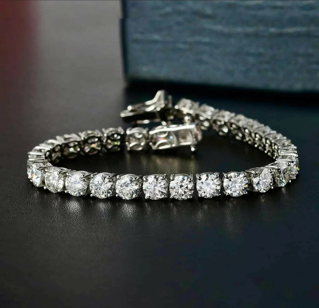 Moissanite Diamond White Gold Bracelet, Silver Tennis Bracelet Belovvie