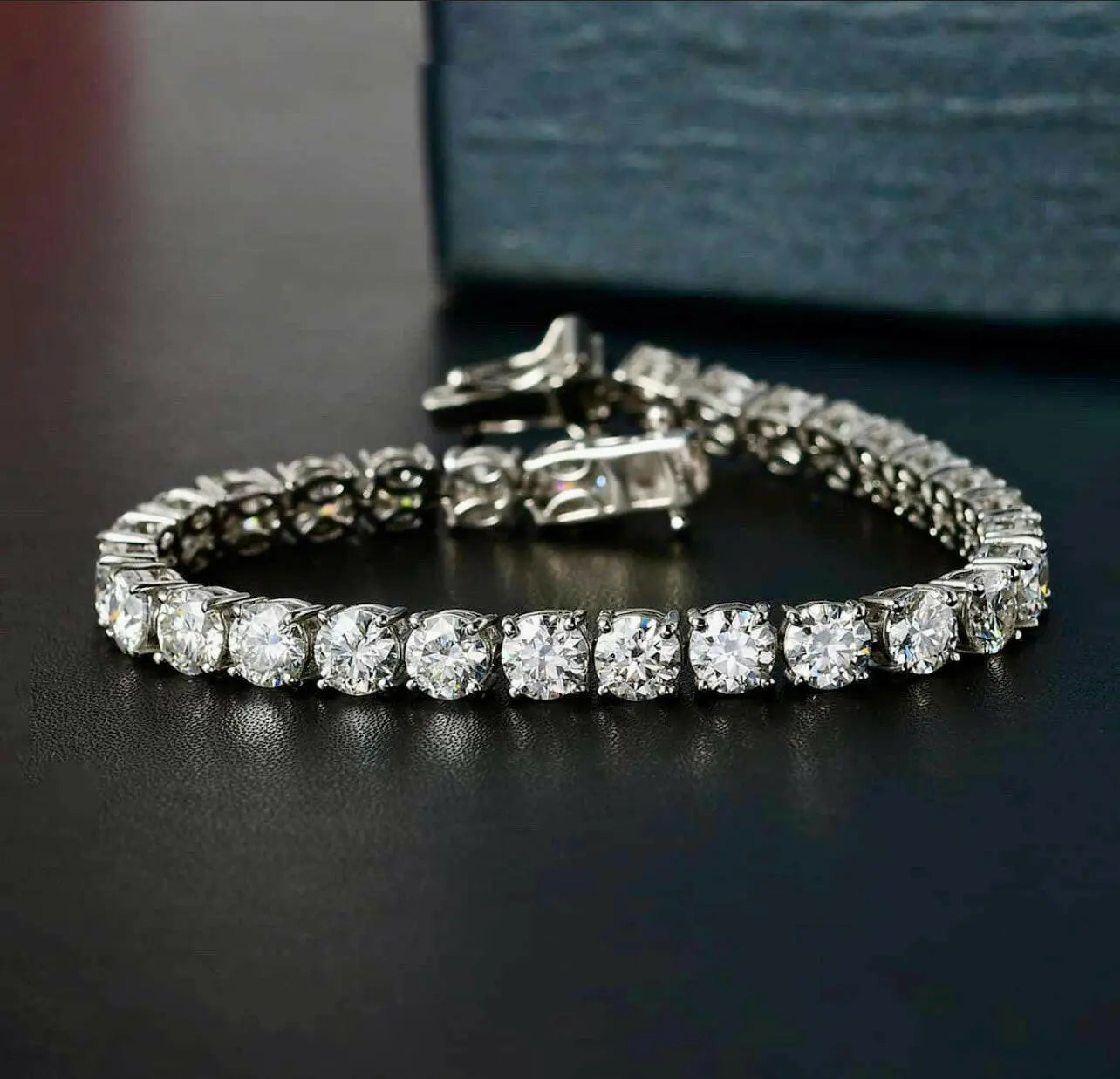 Moissanite Diamond White Gold Bracelet, Silver Tennis Bracelet Belovvie